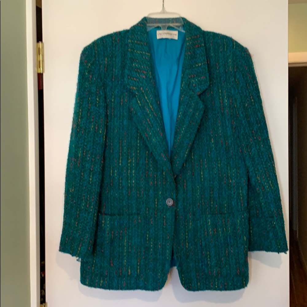 Green multi-colored wool blazer